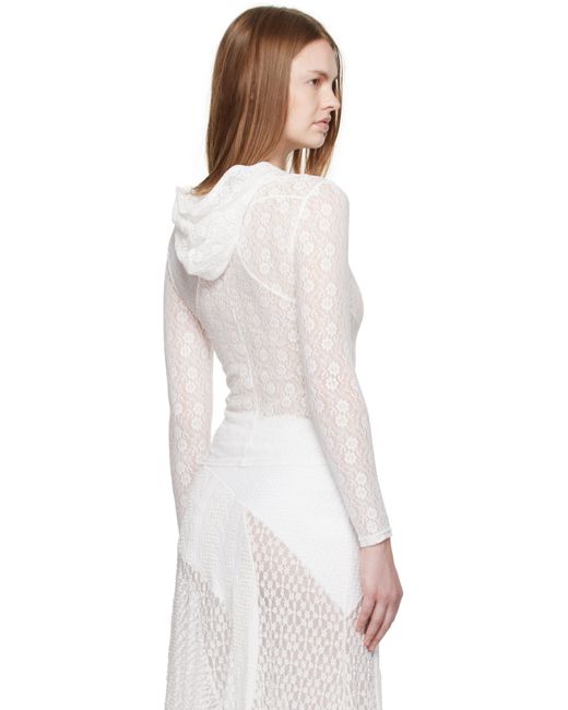 Pushbutton White Lace Zip-Up Hoodie