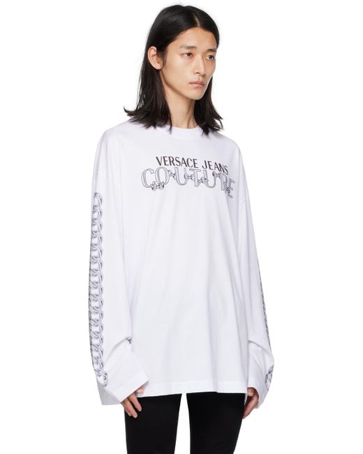 Versace White Printed Long Sleeve T-shirt for men