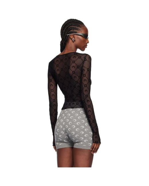MARINE SERRE Black Moonogram Mesh Flock Ls Cropped Top