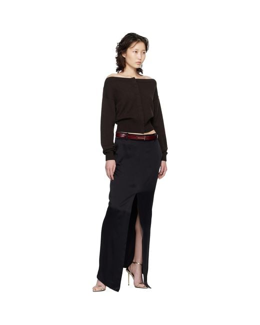 Tom Ford Black Burgundy Shiny Stamped Croc Belt