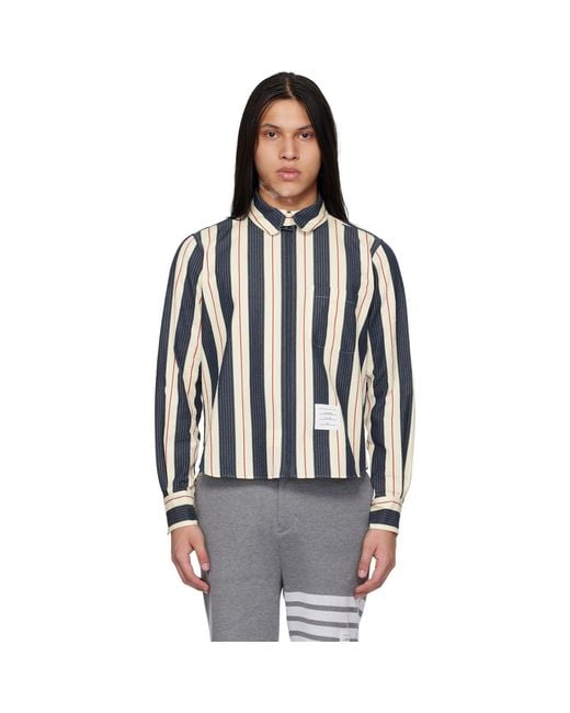 Thom Browne Black Stripe Seersucker Zip Shirt for men