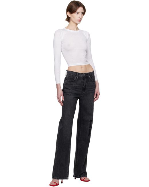 Alexander Wang ホワイト Crystal Hotfix 長袖 クルーネックTシャツ Black