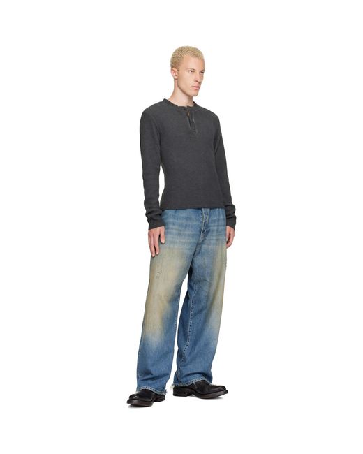 424 Black Long-Sleeve Thermal Jersey Henley for men