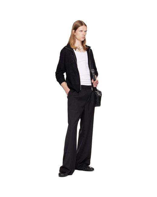 TONYWACK Black Melange Wool Wide-Leg Pleated Trousers for men