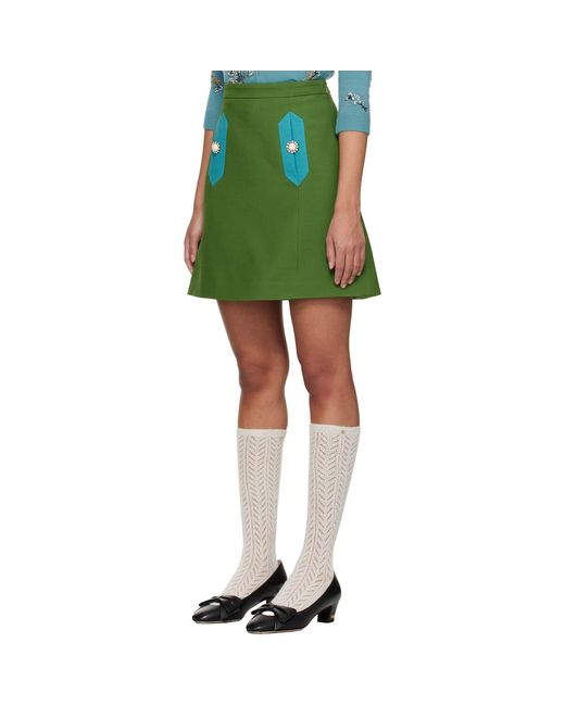 Valentino Green Solid Crepe Couture Miniskirt