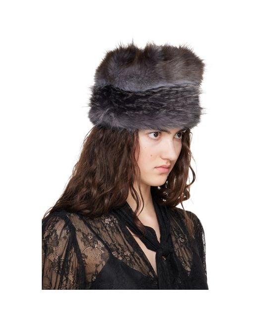 Anna Sui Black Faux Fur Hat