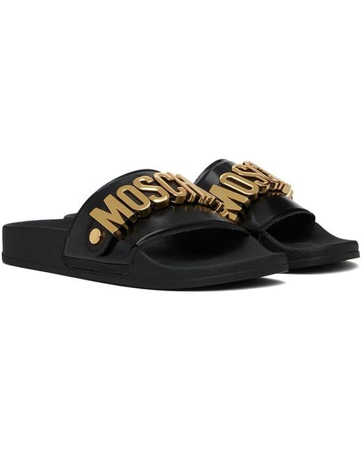 Moschino Black Lettering Logo Pool Slides