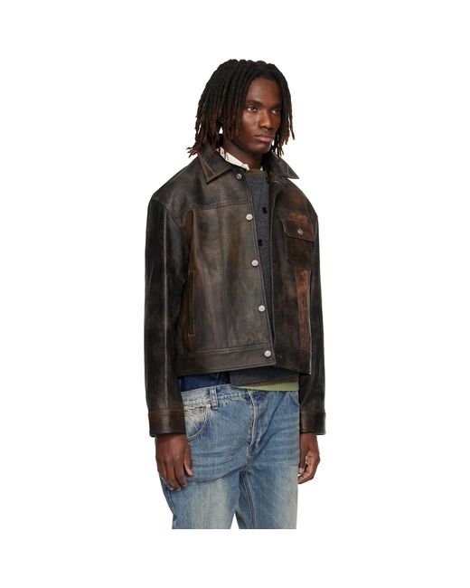 ANDERSSON BELL Black Leather Patchwork Trucker Jacket for men