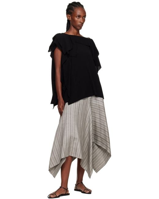 Yohji Yamamoto Black High Twisted Crepe & Interlock Draped T-Shirt