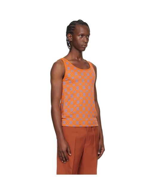 Dries Van Noten Orange Jacquard Tank Top for men