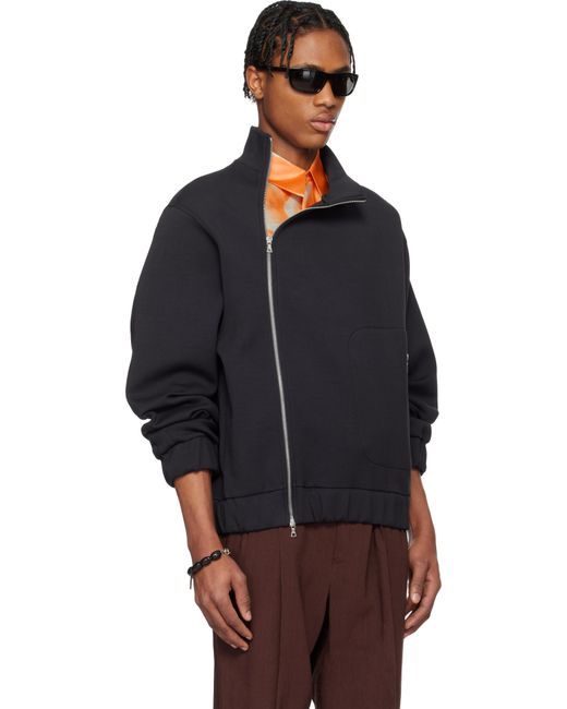 メンズ Dries Van Noten ネイビー ジッパー コットン プルオーバー Blue