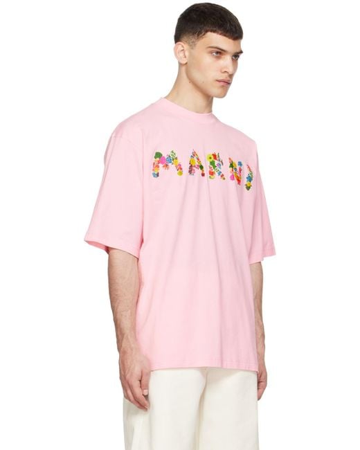 メンズ Marni ロゴプリント Tシャツ Pink