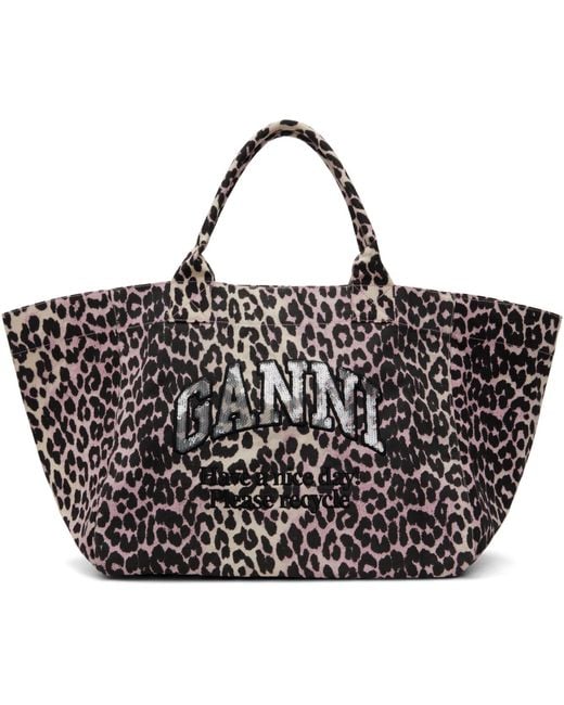 Ganni Black Leopard Sequin Xxl Tote