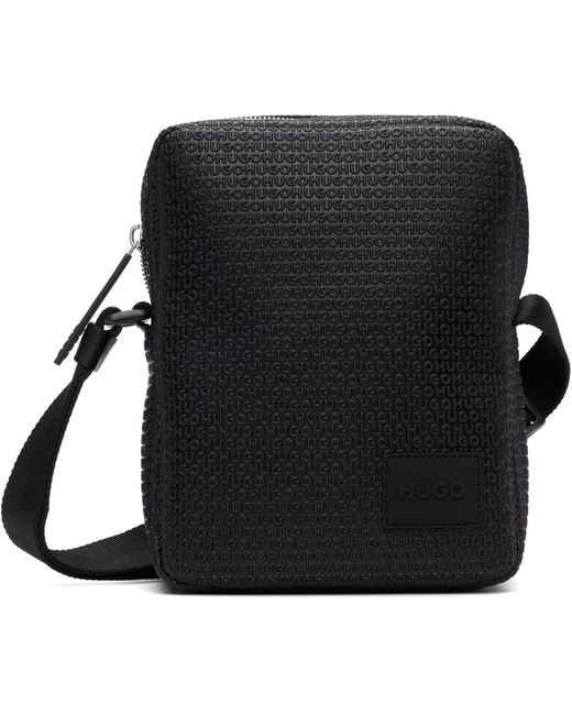 HUGO Black Embossed-Logo Bag for men