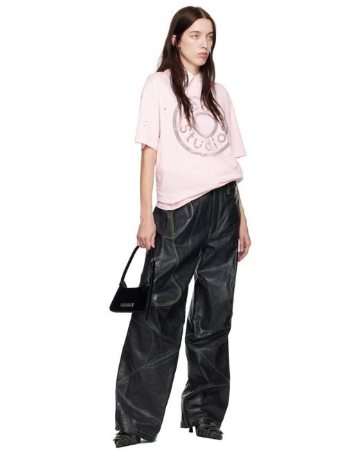 Acne Black Embroidered Leather Pants