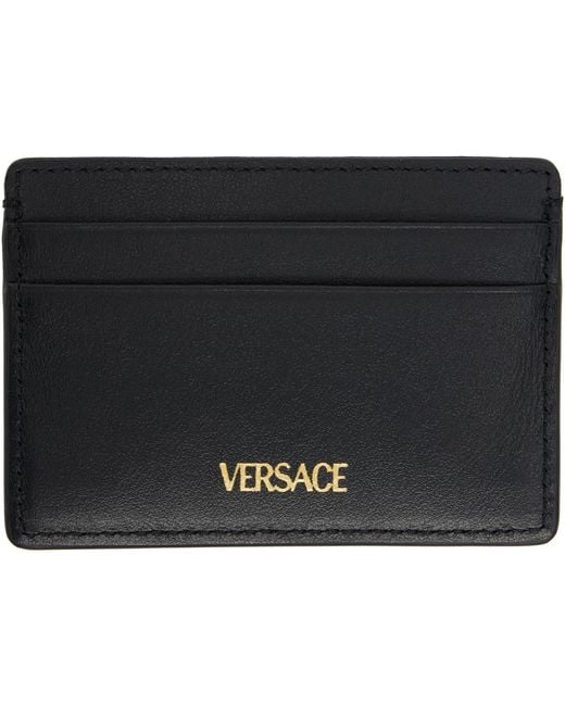 Versace Black 'V' Leather Card Holder for men