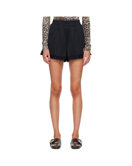 Ganni Black Cycora Frill Shorts