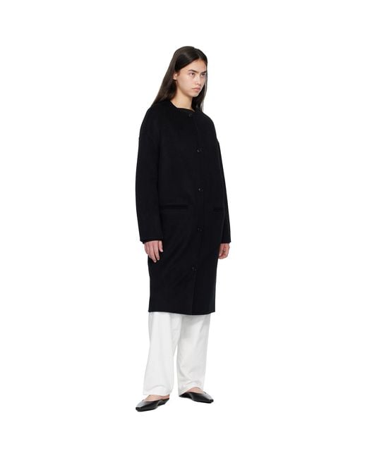 Loulou de Saison Black Kerry Wool Cashmere Drap Oval Coat