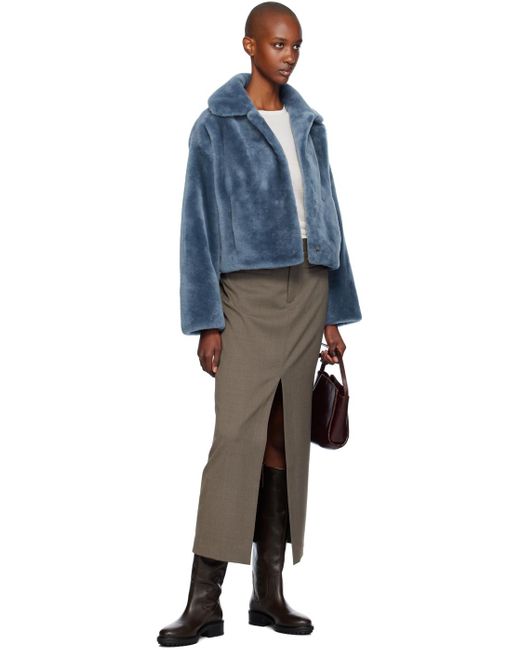 Yves Salomon Blue Merino Shearling Cropped Jacket