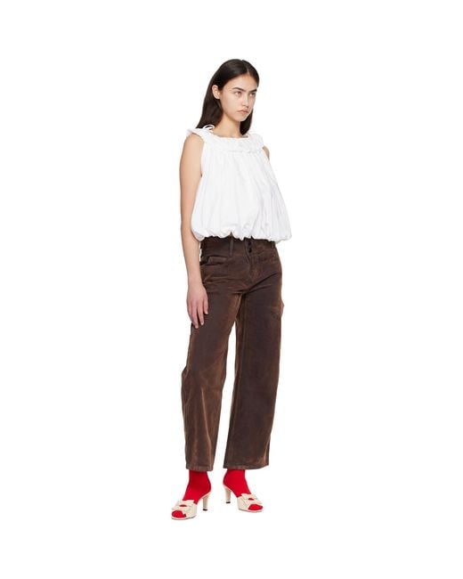 C+plus Series White Crew-Neck Pleated Bubble Top