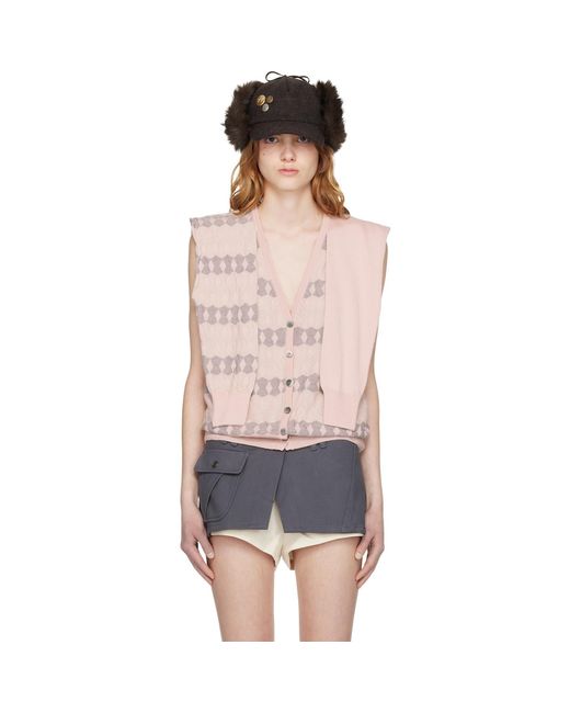 OPEN YY Black Jacquard Sleeve Layered Cardigan Vest
