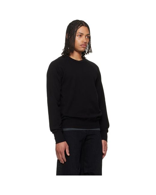 Les Tien Black French Terry Binded Neck Raglan Sweatshirt for men