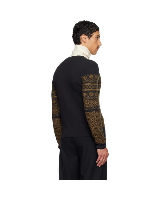 Dries Van Noten Black Jacquard Wool Cardigan for men
