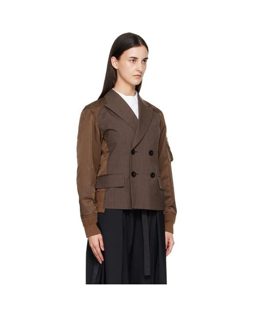 Sacai Brown Suiting X Nylon Twill Blazer