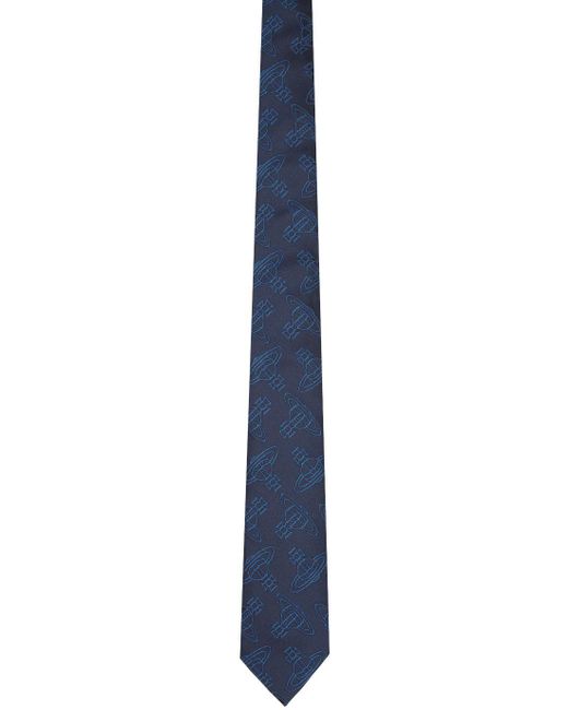 Vivienne Westwood Black Navy Jacquard Tie for men