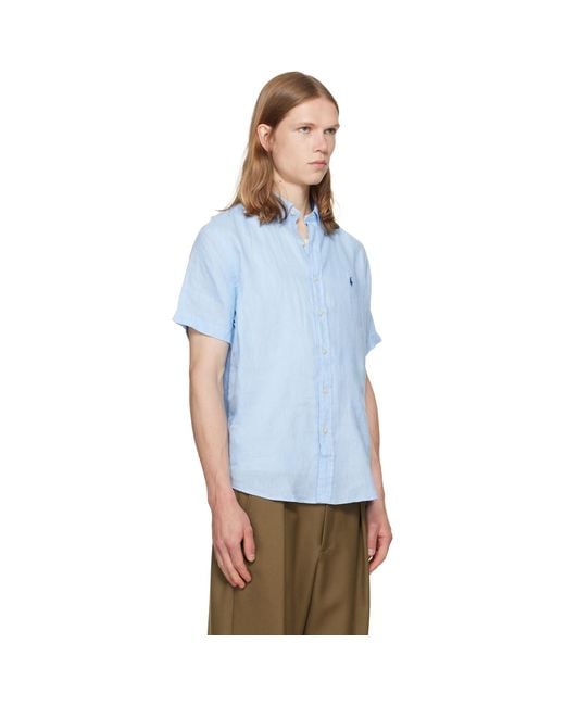 Polo Ralph Lauren Blue Linen Short Sleeve Sport Shirt for men