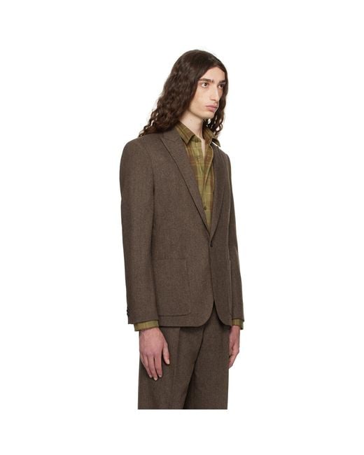 HUGO Brown Extra-Slim-Fit Herringbone Blazer for men