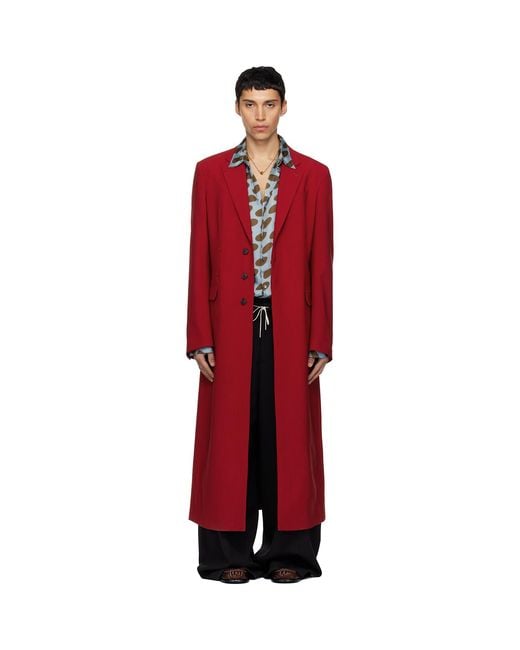 Dries Van Noten Red Wool Long Coat for men