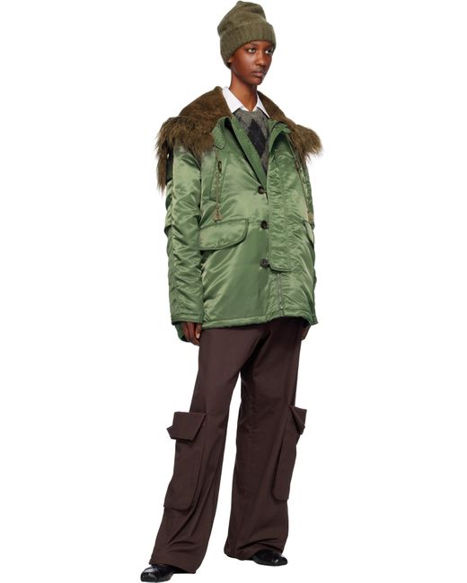 OPEN YY Green Oversized Faux-Fur Hood Puffer Jacket