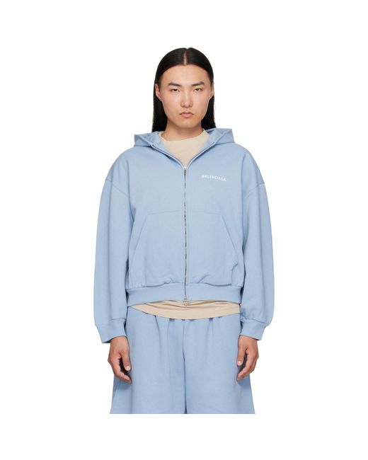 Balenciaga Blue Embroide Zip-up Hoodie for men