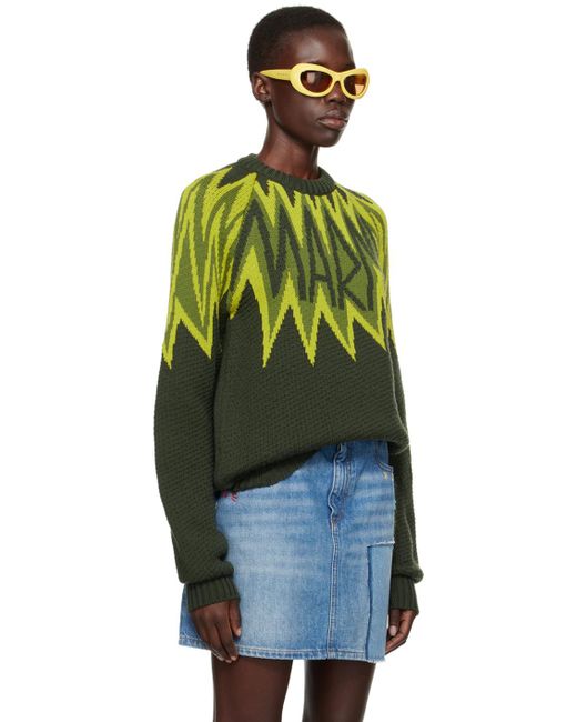 Pull vert à rayures et logo en tricot jacquard Marni en coloris Green