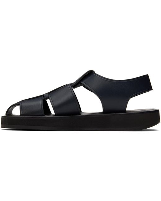 The Row Black Fisherman Woven Textured-Leather Sandals