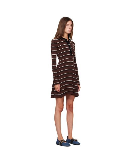 Ganni Red Burgundy Striped Merino Polo Minidress