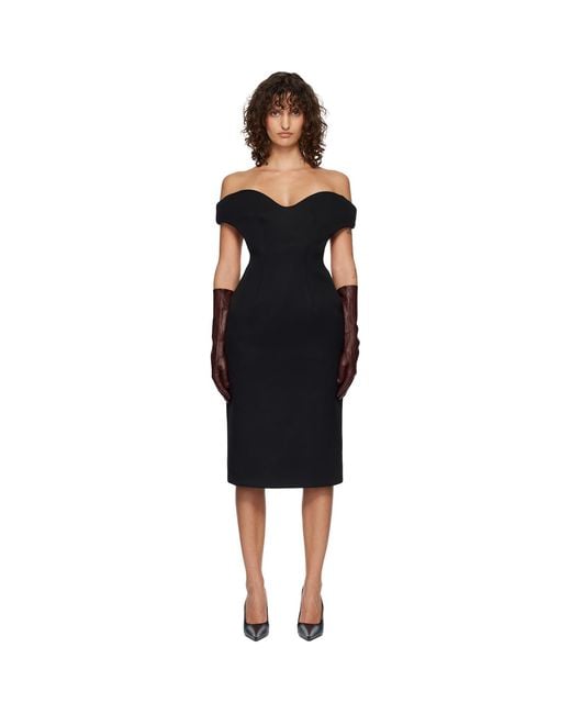 Mugler Black Sculptural Midi Dress