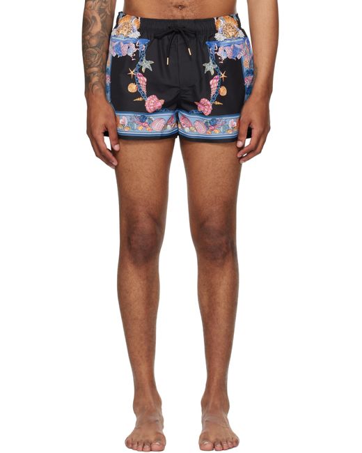 Maillot De Bain Noir Et Bleu À Imprimé Coral Theatre Versace pour homme en coloris Blue