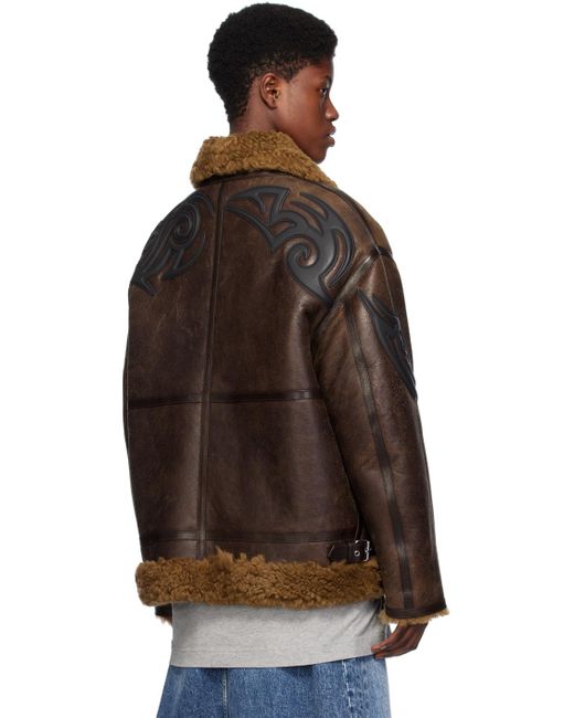 Vetements Graphic Shearling Jacket in Brown