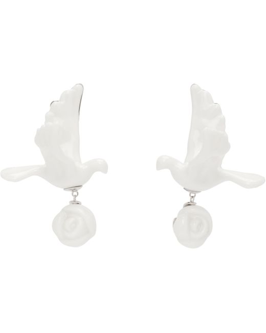 ShuShu/Tong Black Yvmin Edition Ceramics Pigeon With Rose Earrings