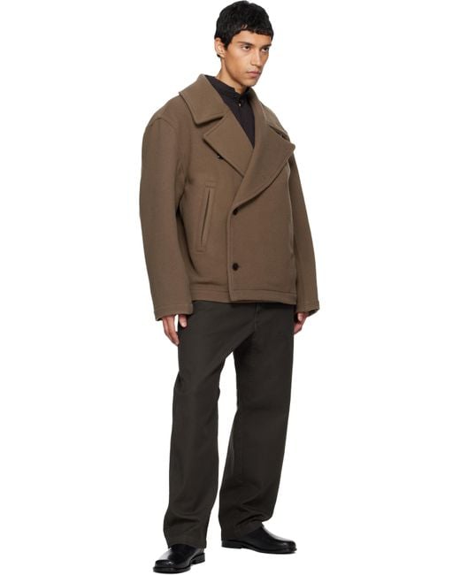 メンズ Lemaire ブラウン ボクシー ピーコート ブラウン | Lyst