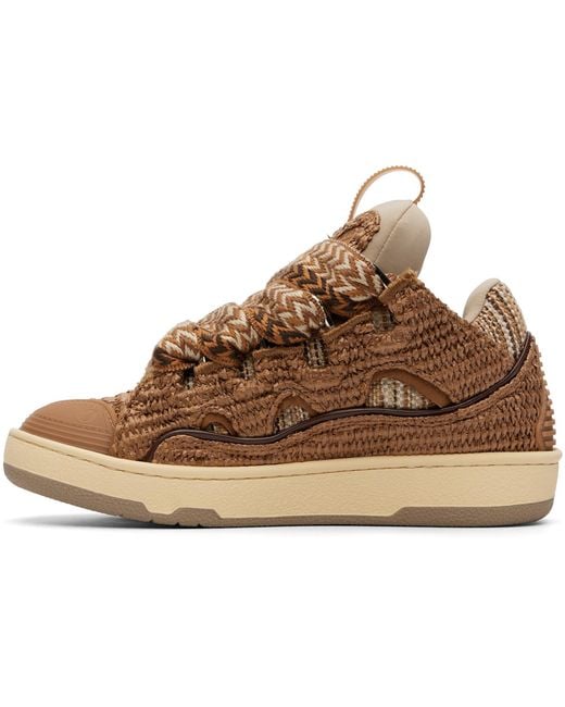 Lanvin Brown Faux-Raffia Curb Sneakers for men