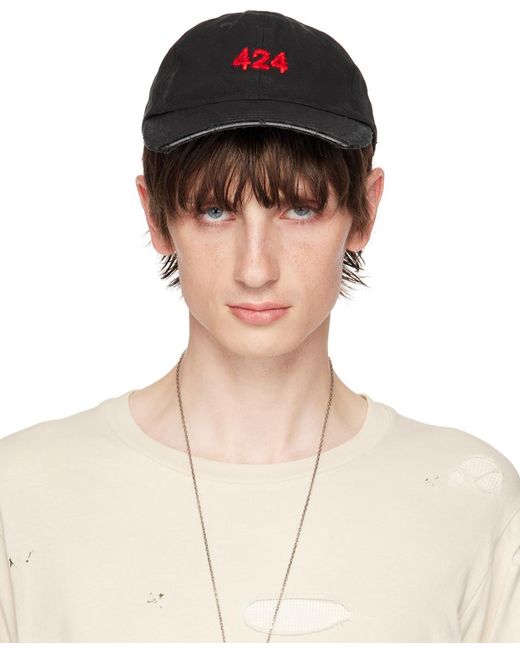 424 Black Distressed Baseball Cap for men