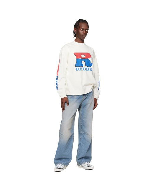 Rhude Multicolor Off- Split Petrol Logo Ls T-Shirt for men