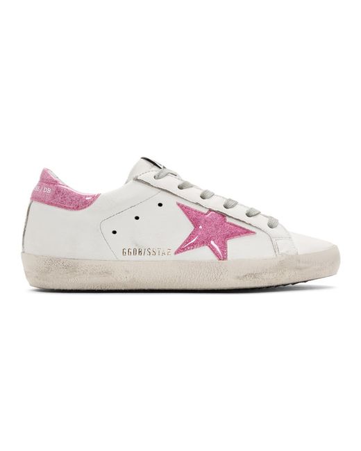 Golden Goose Deluxe Brand White And Pink Glitter Superstar Sneakers