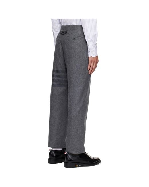 Thom Browne Gray Plain Weave 4-Bar Trousers for men