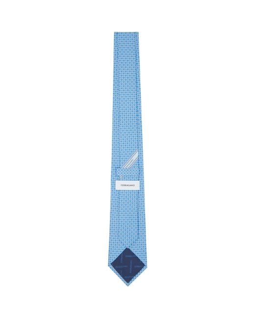 Ferragamo Blue Link Print Silk Tie for men