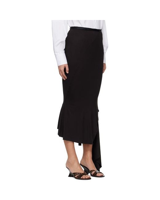 AARON ESH Black Jersey & Satin Fishtail Midi Skirt