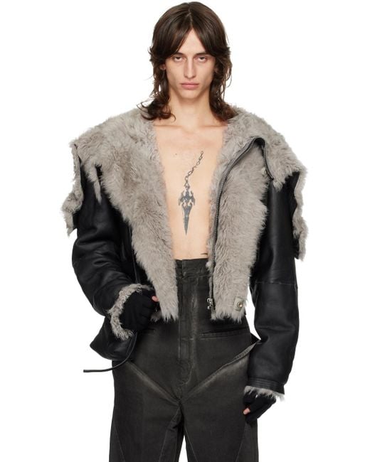 Rick Owens Black Porterville Cropped Alice Shearling Parka for men